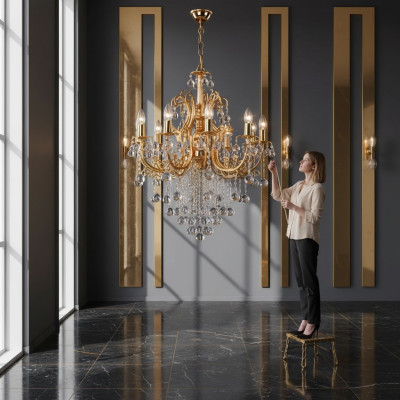 Lustre de luxe Lustre en cristal Lustre de plafond Lampe de plafond en or