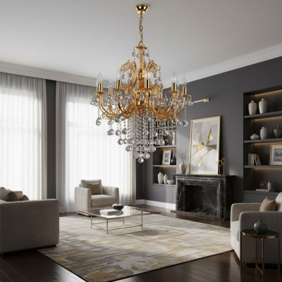 Lustre de luxe Lustre en cristal Lustre de plafond Lampe de plafond en or