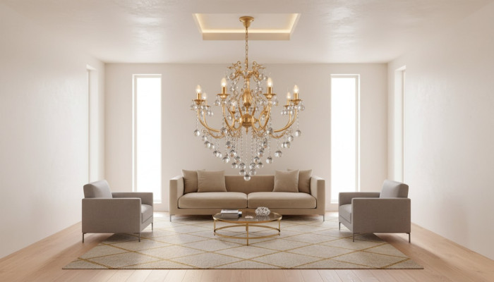 Lustre en cristal de luxe Plafonnier lustre en cristal Lampe de plafond Lampadaire doré