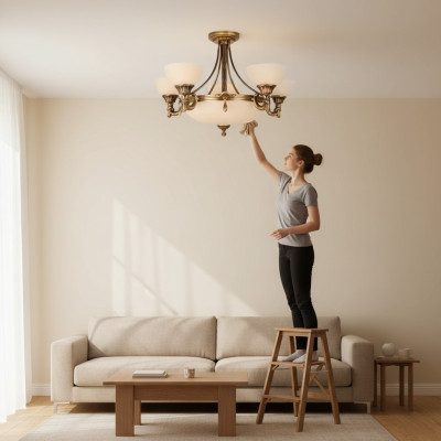 Lampe de plafond beige Lustre en cristal Lustre en verre doré Pièce maîtresse en cristal