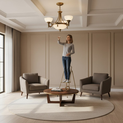 Lustre classique blanc lampe de plafond design doré chandelier