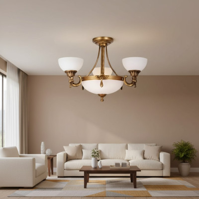 Lustre classique blanc lampe de plafond design doré chandelier