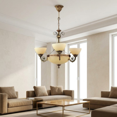 Plafonnier Lustre Lampe de plafond Lustre Lustre en verre Beige Art