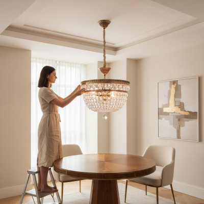Lustre de plafond lustre de luxe Lampe de plafond Chandelier Or Cristal Art