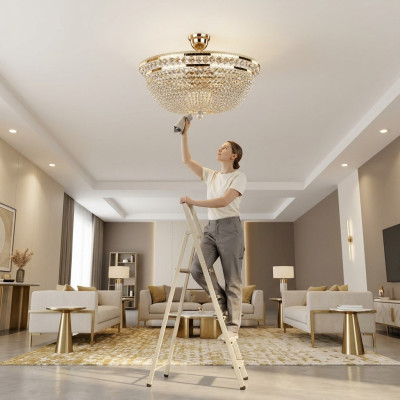 Lustres de luxe en cristal rond Luminaire de plafond Lustre de plafond Lustre doré