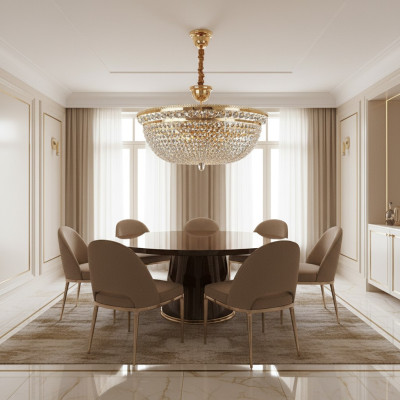 Lustres de luxe en cristal rond Luminaire de plafond Lustre de plafond Lustre doré