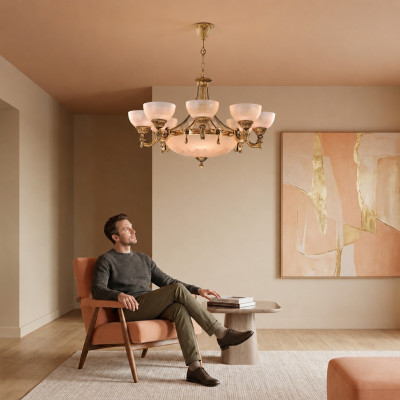 Chandelier Plafonnier Lampe de plafond Lampe Chandelier Verre Or Beige
