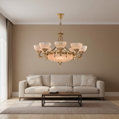 Chandelier Plafonnier Lampe de plafond Lampe Chandelier Verre Or Beige
