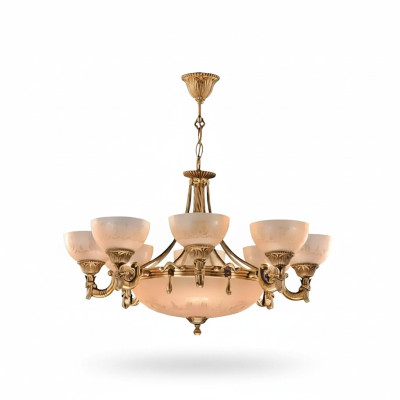 Chandelier Plafonnier Lampe de plafond Lampe Chandelier Verre Or Beige