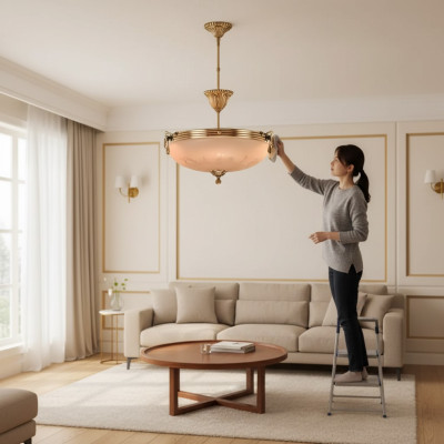 Lustre Lampe de plafond Lustre Lumière de plafond Lampe Verre Or Beige