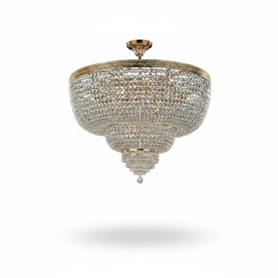 Lustre de plafond de luxe Lampe Chandelier Cristal Doré 100cm