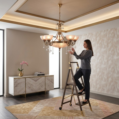 Lampe de plafond Lustre Luminaire Suspension Verre Or Marron