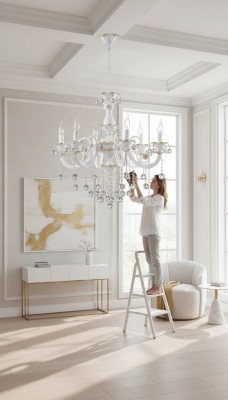 Lustre de plafond de lustre de lampe de plafond de lustre de luxe blanc en cristal