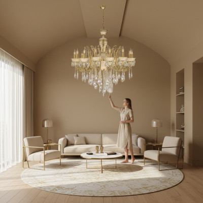 Lustre de plafond Lustre de luxe Lustre de plafond Luminaires Or Lustre en cristal