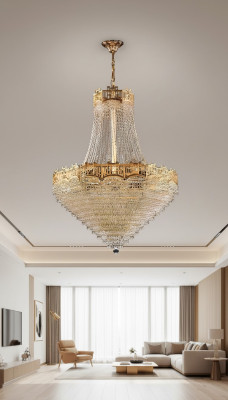 Lustre de plafond de luxe Lustre Suspension Lustre Or Cristal 77x145