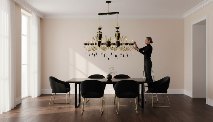 Lustre de luxe Lustre de plafond Lustre en cristal noir Lampe