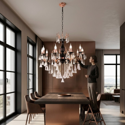 Lustre de plafond de luxe Lustre Lustre Lustre Lustre Noir Cristal