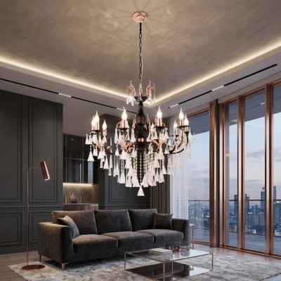 Lustre de plafond de luxe Lustre Lustre Lustre Lustre Noir Cristal