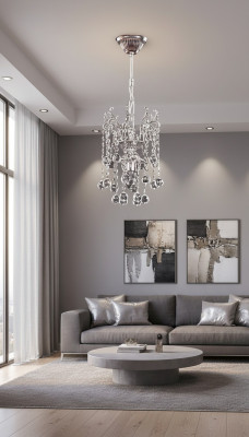 Lustre de plafond, lustre de luxe, lustre de plafond, lustre en cristal argenté