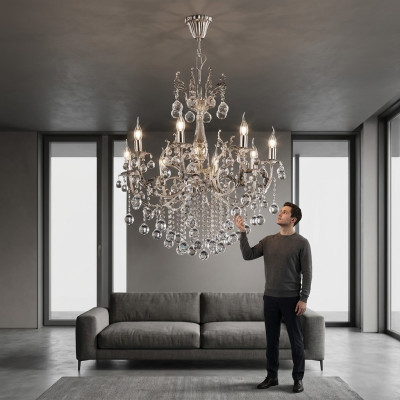 Lustre de plafond de luxe Lustre en argent Lustre en cristal Lampe de plafond