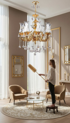 Lustre de luxe Lumière de plafond Lustre en or Lampe de plafond en cristal Art