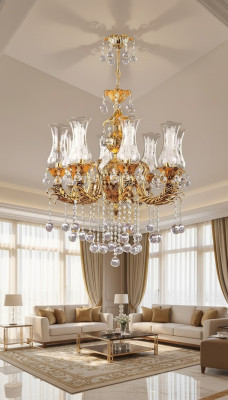Lustre de luxe Lumière de plafond Lustre en or Lampe de plafond en cristal Art