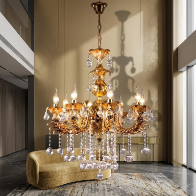 Lustre de plafond de luxe, lustre de plafond doré en cristal