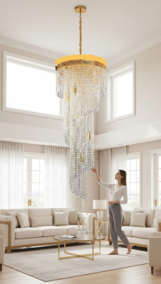 Lustre plafonnier de luxe en or lustre lustre en cristal d'art