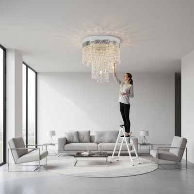 Lustre Plafonnier Plafond en argent Lustre Lampe de plafond Cristal 40x70 Lampe
