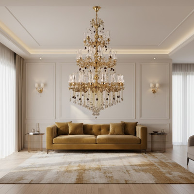 Lustre de plafond de luxe doré, lustre en cristal, lampe de plafond lustré 130x280cm.