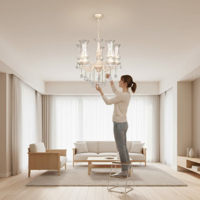 Lustre classique beige en cristal suspendu luminaire plafonnier lustre