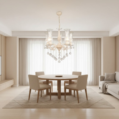 Lustre classique beige en cristal suspendu luminaire plafonnier lustre