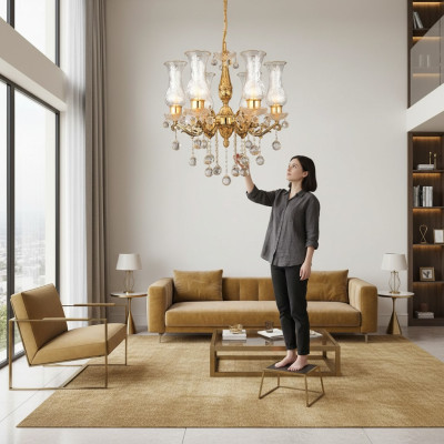 Plafonnier Lustre Lustre en Cristal Or