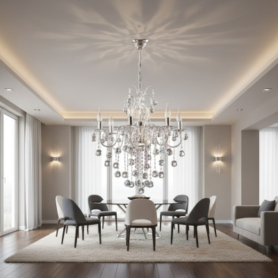 Lustre de plafond en argent Lustre Suspension Applique Lustre Cristal Lampe