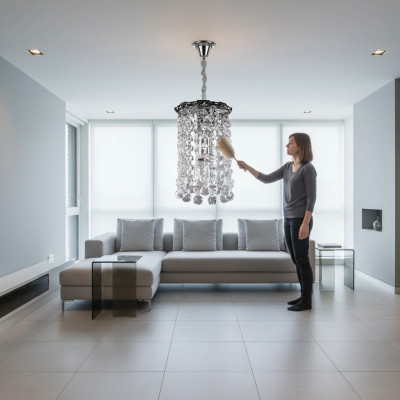 Lustre Lampe argentée en cristal plafonnier lustre