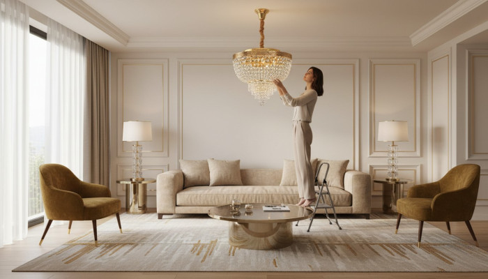 Lustre plafond lustre de plafond de luxe en or lustre en cristal d'art