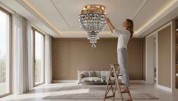 Plafond lustre Lustre de luxe en or Lampe de plafond Luster Crystal Art