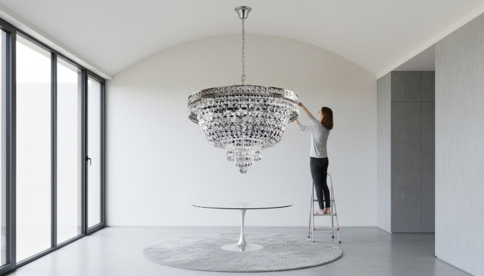 Lustre rond en cristal Lampe de plafond Lustre de luxe en argent Chandelier