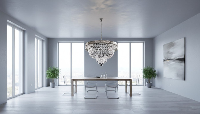 Lustre rond en cristal Lampe de plafond Lustre de luxe en argent Chandelier