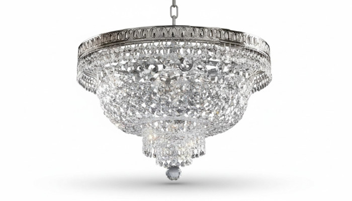 Lustre rond en cristal Lampe de plafond Lustre de luxe en argent Chandelier
