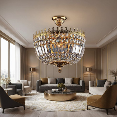 Lustre lustre de plafond de lustre de plafond de lustre de luxe en or lampe de plafond de cristal d'art