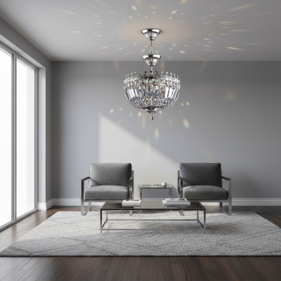 Lustre de plafond luxueux, lustre argenté, lustre en cristal de lampe de plafond