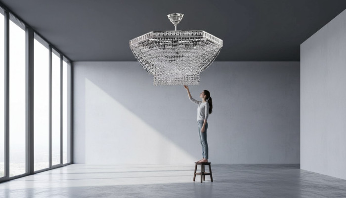 Lustre de luxe Plafonnier Lustre Suspendu en argent Lampe de plafond en cristal