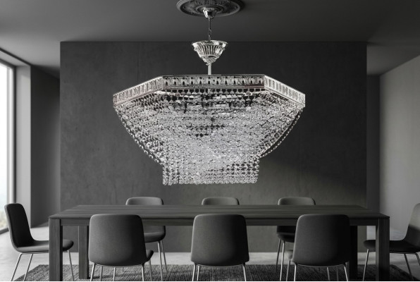 Lustre de luxe Plafonnier Lustre Suspendu en argent Lampe de plafond en cristal