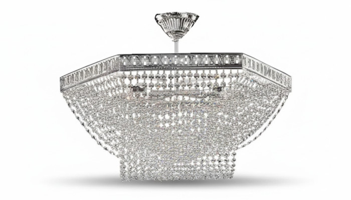 Lustre de luxe Plafonnier Lustre Suspendu en argent Lampe de plafond en cristal