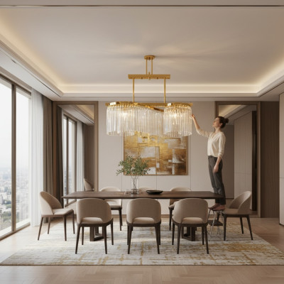 Lustre plafonnier luxueux en or, lustre en verre moderne