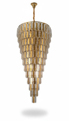 Lustre plafonnier en or, lampe de plafond à pampilles cristal de 80 cm.