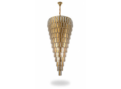 Lustre plafonnier en or, lampe de plafond à pampilles cristal de 80 cm.