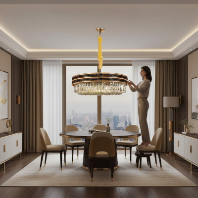 Lampe ronde Plafonnier Lustre Or Lustre Cristal