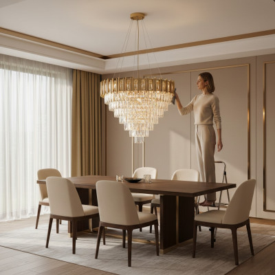 Lustre Lustre Plafonnier Luxueux Or Lampe de plafond en cristal
